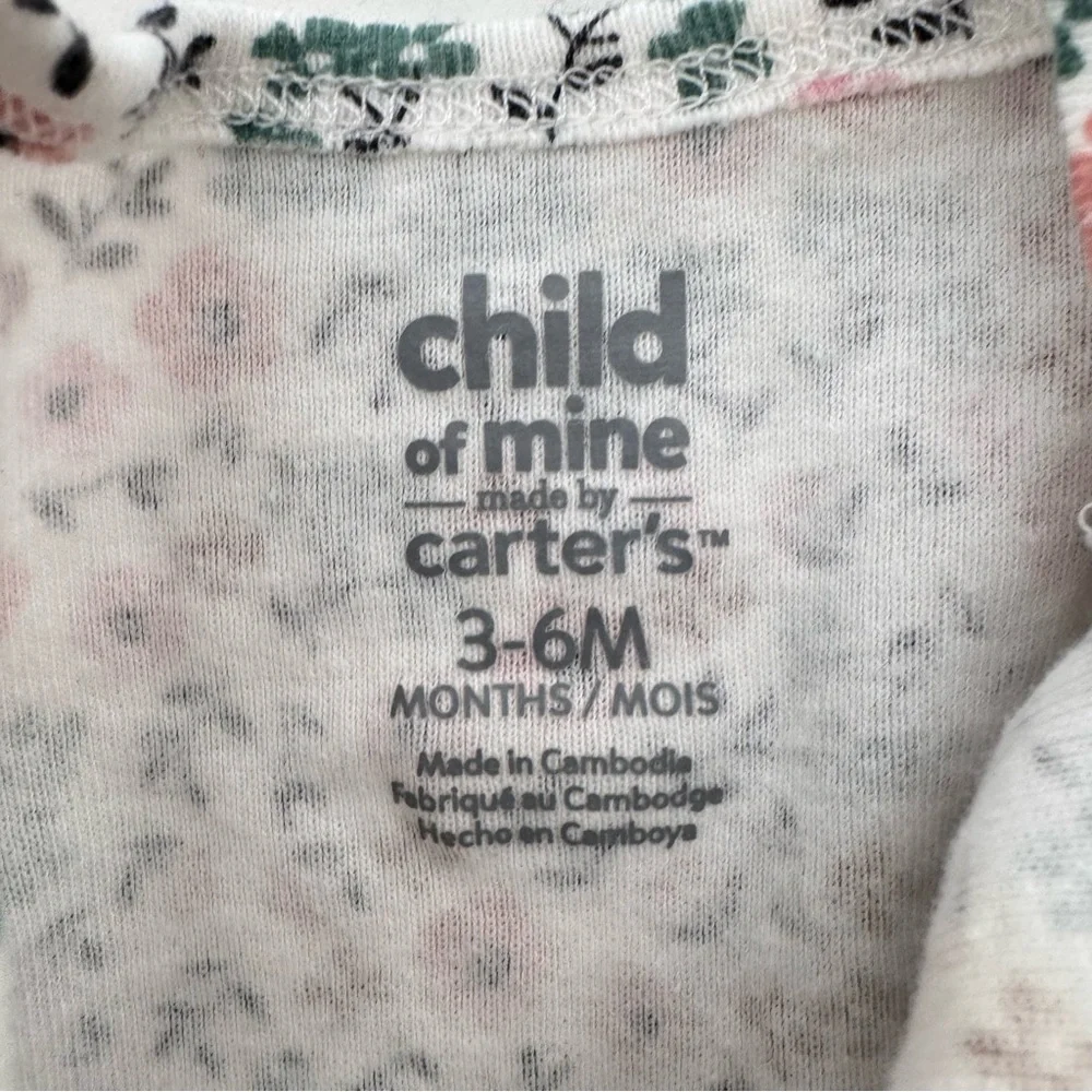 Carter’s Child Of Mine Pink Green White Boho Floral Ruffle Long Sleeve Bodysuit